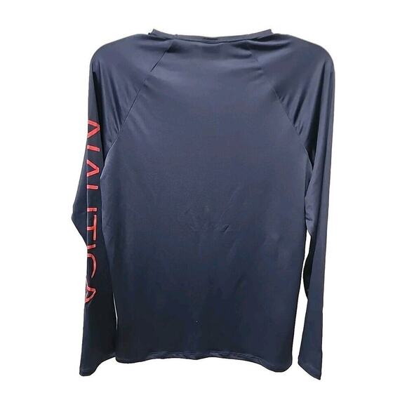 NWT Nautica Women's UPF 30+ Long Sleeve Beach Rash Guard Swim Top Dark Blue - Picture 2 of 6